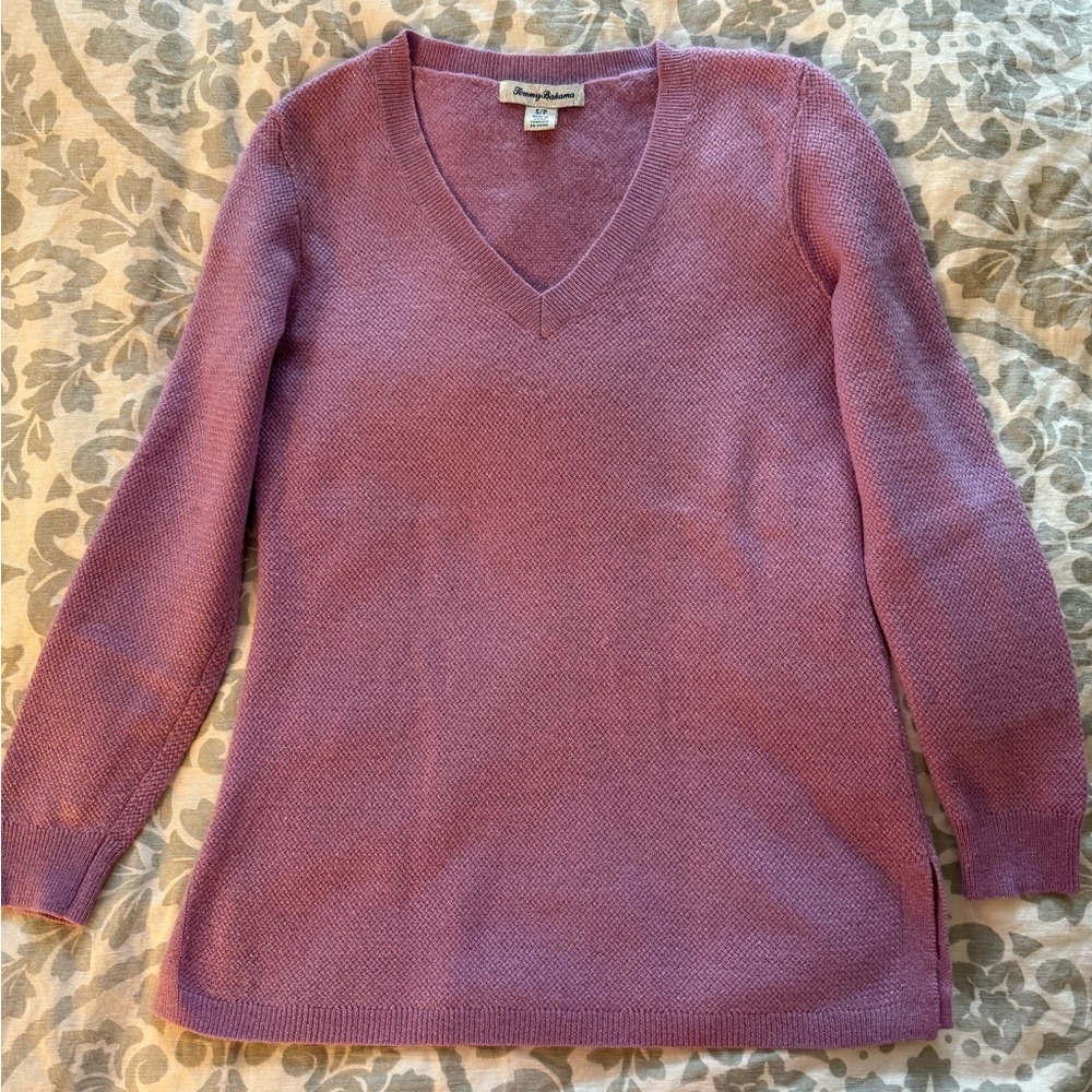 Tommy Bahama Purple Merino Wool Cashmere Blend Metallic V-Neck Sweater Sz S